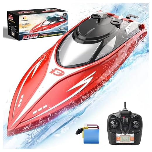 DEERC H120 RC Boat Remote Control Boats for Pools and Lakes, 20+ mph 2.4 GHz Racing Boats for Kids and Adults with 2 Rechargeable Battery, Low Battery Alarm, Capsize Recovery, Gifts for Boys Girls