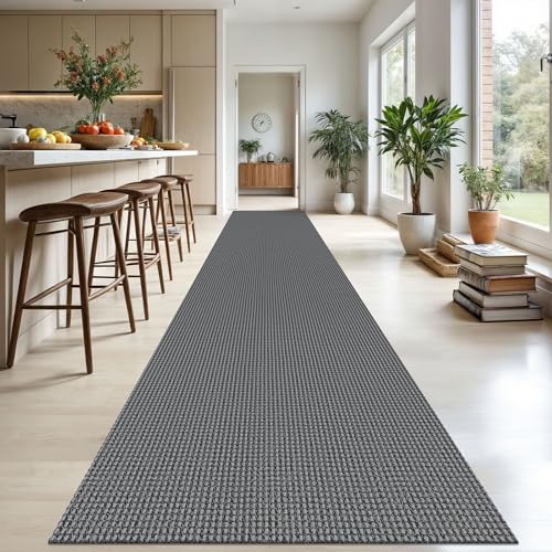 KOZYFLY Extra Long Runners for Hallways 3x20 ft Washable Kitchen Runner Non Slip Rubber Backed Hallway Rug Cotton Entryway Runner Rug Floor Carpet for Indoor Hall, Kitchen, Stair, Grey/Dark Grey
