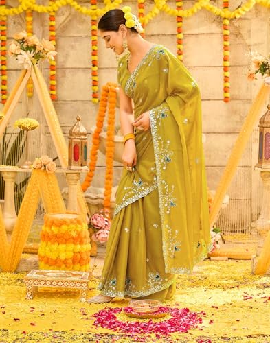 Image of SIRIL Women's Georgette Embroidery Saree With Unstitched Blouse