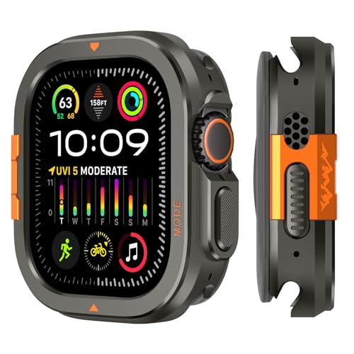 2 in 1 Cover Compatibile con Apple Watch Ultra and Serie 10 Metallo Custodia Bumper Robusto con Copertura Posteriore per iWatch 46mm 49mm Grafite