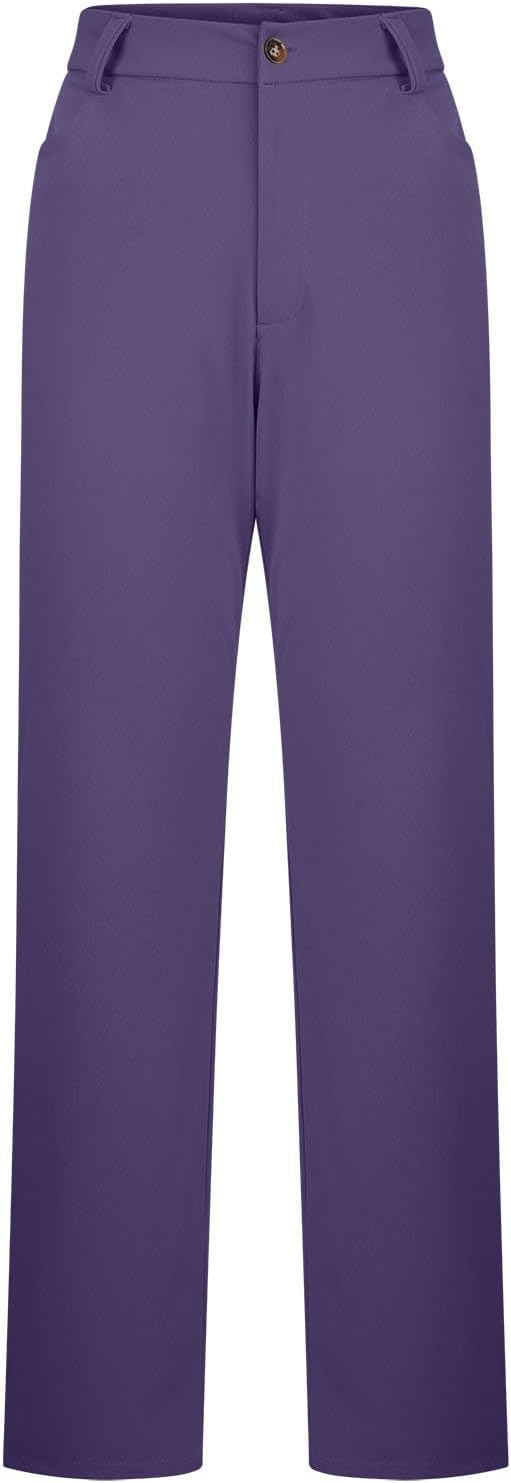 Women Office Pants with Pockets Elegant Button Down Bootcut Work Trousers Solid Color Loose Fit Leggings Plus Size