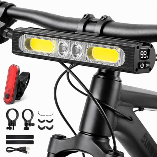 TioyFiuy Bike Lights for Night Riding 1200 Lumens Aluminum High & Low Beam Bicycle Lights 8+3 Modes USB-C Rechargeable IPX6 Waterproof Ebike Headlight with Taillight for MTB Off-Road & City Riding