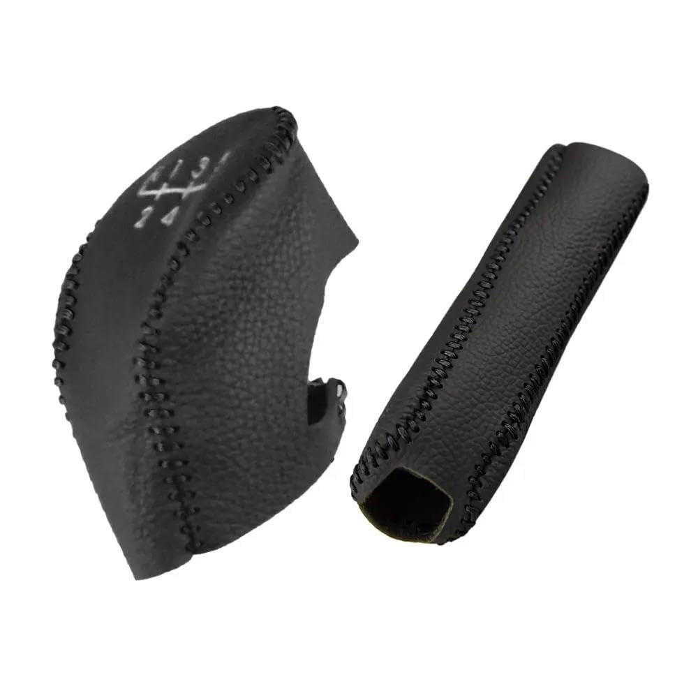 HYASDBWE 2X PU Leather MT AT Gear Shift Knob Cover Case Hand Brake Grips Cover for Hyundai for Creta Ix25 2017 2018 2019 Gear Shifter Parts(Black,MT)