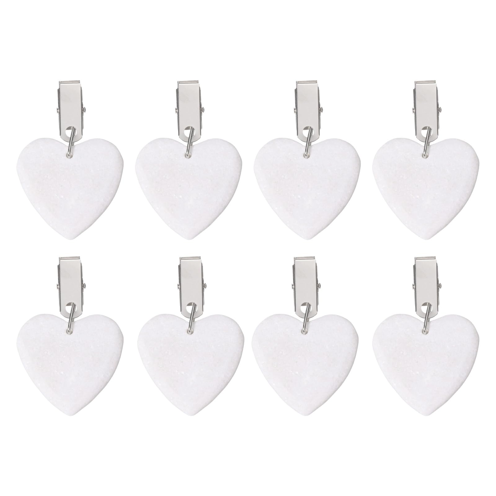 sourcing map 8Pcs Tablecloth Weights, Marble Table Cover Weights with Metal Clips, Heart Shape Stone Tablecloth Pendant 5 x 5cm for Outdoor Party Picnic Garden Table Decoration, White