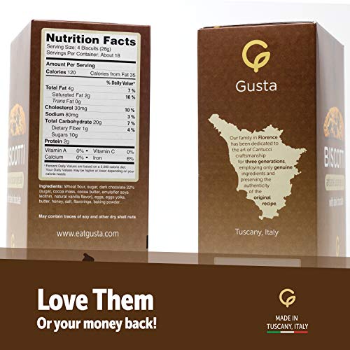 Gusta Authentic Biscotti Cookies Made In Tuscany, Italy - Chocolate Chip - Original Two Bites Size - All Natural Ingredients - Fresh & Genuine Italian Dessert Treats - 8.82Oz #TOP3