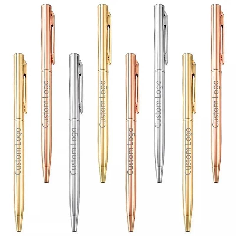 50 Pcs Metal Ballpoint Pen Rose Gold Pen Custom Logo Stationery Business Gift Lettering Engraved Name School office — view 4