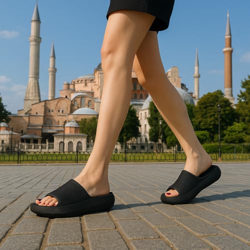 cushionaire feather eva slides for women  comfortable slip on womens slippers indoor outdoor shower shoes beach essential cloud slides