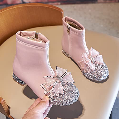 Kids Bowknot Sequin Sparkly Ankle Boots for Girls Low Heel Dress Booties 2024 Fashion Side Zipper Glitter Shoes2