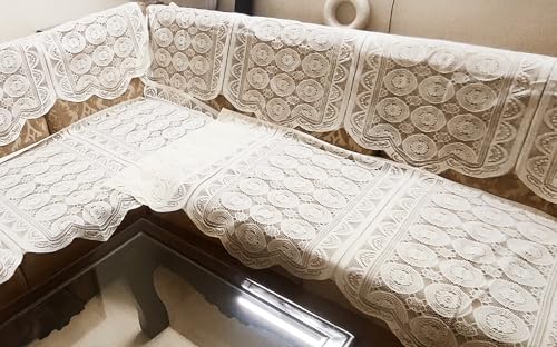 Image of Fab Nation Cotton L Shape Sofa Covers for 7 Seater Sofa Set | Sofa Slipcovers for 4 + 3 Seaters Cover + 2 Setty Covers + 1 Table Cover Set | Cream /Off-White