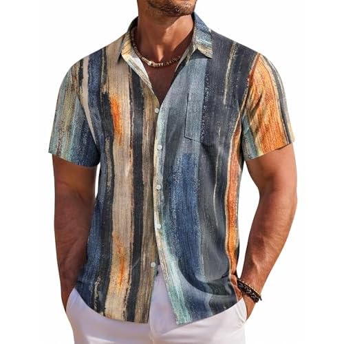 COOFANDY Men’s Hawaiian Shirt Short Sleeve Floral Button Down Shirts Tropical Holiday Beach Shirts