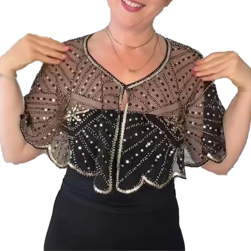 Vintage Lace Beaded Shawl,1920s Shawl Wraps Sequin Beaded Evening Women's Flapper Shawls for Gatsby Accessories