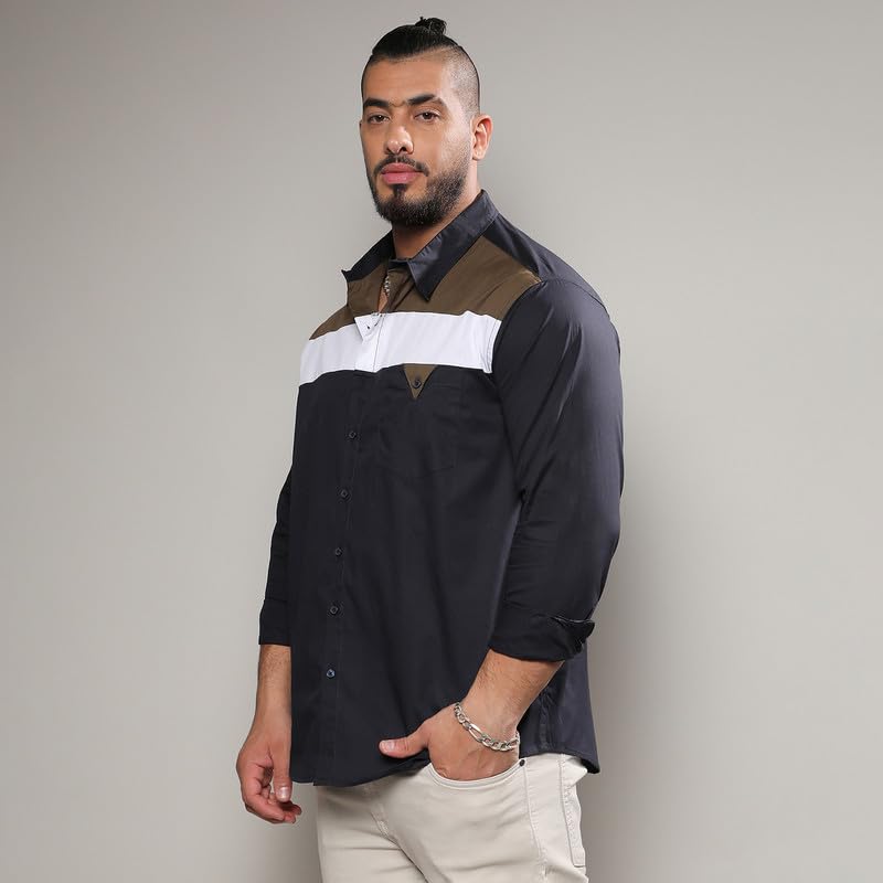 Image of Instafab Plus Men's Shirt for Casual Wear | Spread Collar | Long Sleeve | Button Closure | Plus-Size Fit | Cotton Shirt Crafted with Comfort Fit for Everyday Wear