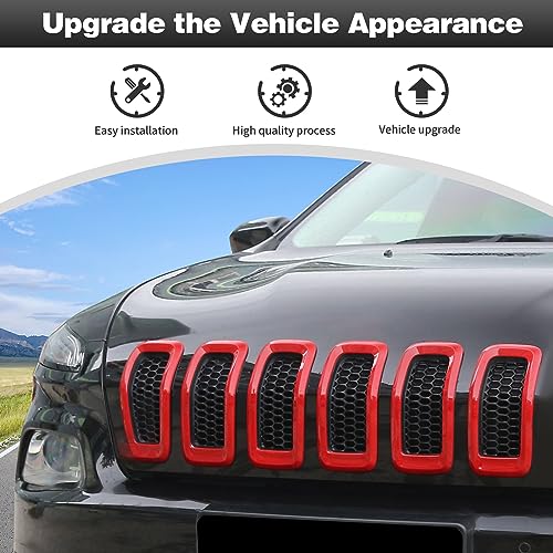 Image of CheroCar for Jeep Cherokee Front Grille Cover Grill Frame Trim Inserts Fits for 2014-2018 Jeep Cherokee,Red
