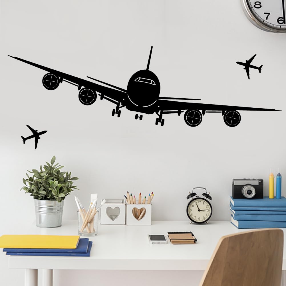 SUPERDANT Airplane Silhouette Wall Stickers Aircraft Wall Decals Peel and Stick Large Size Black Vinyl Art Decals Home Decor for Children's Room Bedroom Playroom Livingroom Decoration 148.5x40.5cm