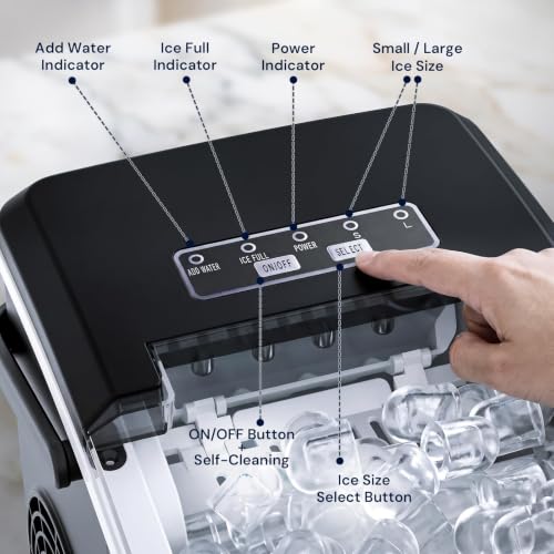 Image of Kismile Countertop Ice Maker Machine, 26Lbs /Day Fastest 6‑Min Ice, Black | 8 bullet ice in 6min, 2 sizes, energy-saving, portable mini, with handle,basket,scoop. Home /bar /RV /camping /office