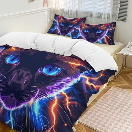 Siamese Cat Thunder Funny 3 Piece Bedding Comforter Sets 1 Duvet Cover and 2 Pillowcases 79