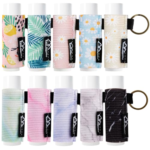 Image of WK IEASON 10PCS Lip Balm & Lipstick Holder Keychain - Elastic Holder for Fat & Slim Lip Balms & Gloss (10pcs Floral A)