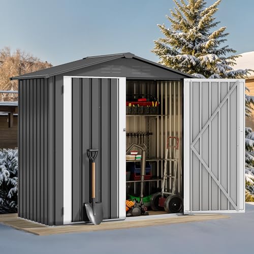 Image of DWVO 6x4ft Outdoor Storage Shed, Weatherproof Tool Shed w /Locking Entry & Ventilation for Grass Cutter, Bike, Equipment, Courtyard, Garden (Dark Gray)