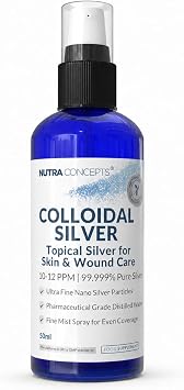 Colloidal Silver Spray - 50ml - 10 12 PPM - 99.999% Pure Silver - Natural Topical Antimicrobial for Skin, Wounds & Burns - Ultra-Fine Nano Particles - Safe for Humans & Pets - Made in UK
