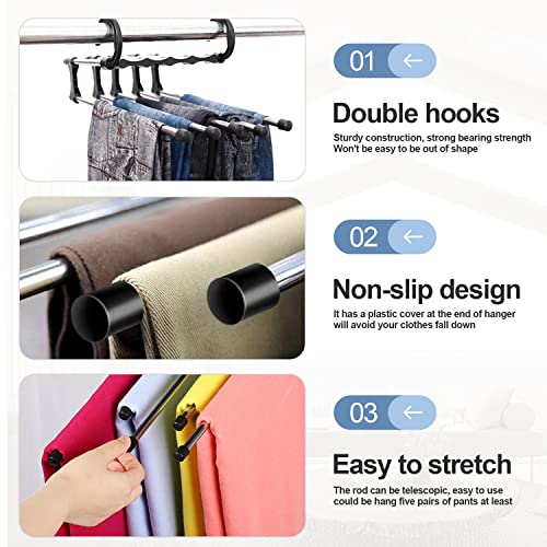 Gruccia Pantaloni, 4Pcs Appendini Salvaspazio Armadio, Antiscivolo Appendiabiti per Pantaloni Magici, Porta Pantaloni per Armadio,Gruccia Appendiabiti, Gruccia Pantaloni (Nero) - Image 6