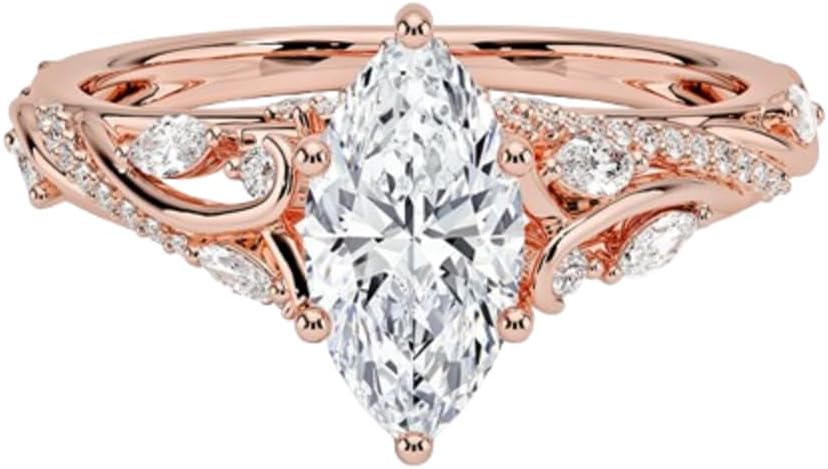 1 Ct-5 Ct Marquise Cut Moissanite Engagement Ring Colorless VVS1 10K 14K 18K Solid Gold & 925 Sterling Silver Nature Inspired Vines Anniversary Wedding Bridal Ring Gift for Women