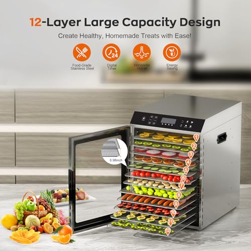 Food Dehydrator for Jerky, 12-Trays Stainless Steel, 850W Electric Dehydrator Machine with 10 Presets, Adjustable Timer, Temperature Control, Digital Food Dryer for Herb, Dog Treats,Meats & Veggies