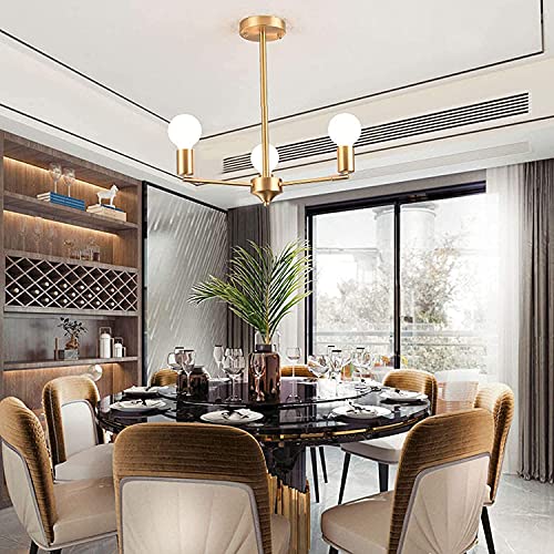Lustre Spoutnik doré en cuivre véritable et globes en verre teinté luxe