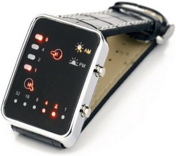 Cool Fashion Binary Yellow & Red LED Date Digital Man Lady Leather Watch Black