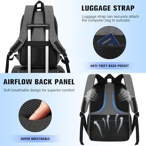 Image of 17.3 Inch Travel Laptop Backpacks Men for Business, School Bookbag for Boys Student in High School College,Anti Theft Computer Bag with Laptop Compartment and USB Charging Port,Water Resistant