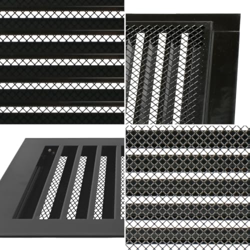 Image of Repa Market 8 inch x 8 inch Inch (Inner Dimensions) Galvanized Black Soffit Vent Cover - Louvered Square Gable Vent with Mesh Screen - Intake /Exhaust Ventilation Grill - HVAC Ducting Return Air Vent Cover