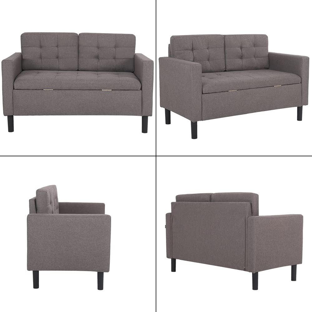Mingone Sofa 2 Sitzer Couch mit 2 Armlehne, Stauraum, Taupe | Mit Lehne, Gepolstert, Modern Design, Comfy Zweiersofa, Loveseat für Wohnzimmer, Schlafzimmer, 63 x 76 x 118 cm