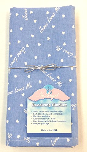 NuAngel Flannel Receiving Blanket - Periwinkle Blue Jesus Loves Me