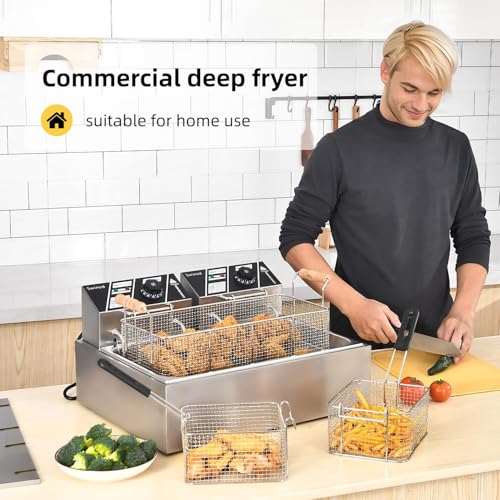 Commercial Deep Fryer with Basket for Restaurant or Home Use, 3400W 12.7QT Detachable Large Capacity Stainless Steel Countertop Electric Oil Fryer with Temperature Control - Image 3