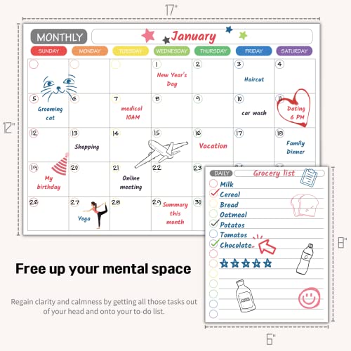 Goldforest Magnetic Dry Erase Whiteboard Calendar Set Of 3 For Fridge & Wall - Monthly, Weekly & Daily Organizer Planner And Grocery List, 4 Markers & Eraser For Family Kitchen Schedule 2023 Reusable #TOP2