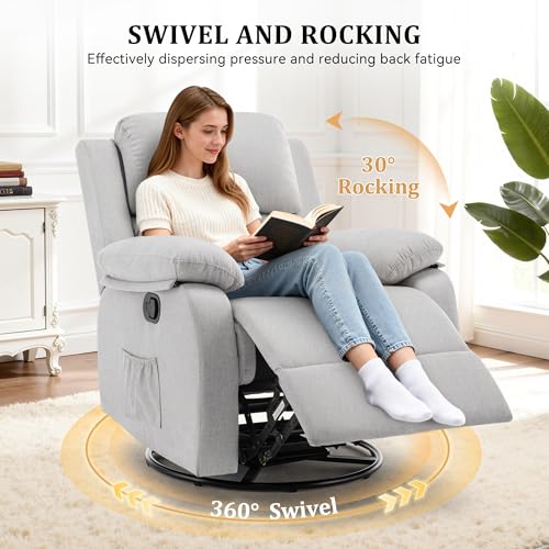 Image of Korser Recliner Chair, 360 Swivel Rocker Chair for Adults, Small Rocking Recliner for Small Spaces, Upholstered Fabric Glider Recliner Nursery
