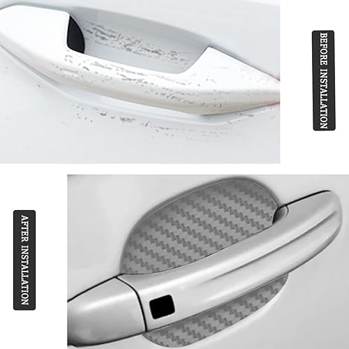 Miniatura 7 de XINLIYA 4 calcomanías protectoras para manija de puerta de automóvil, película protectora universal de fibra de carbono antiarañazos para manija de