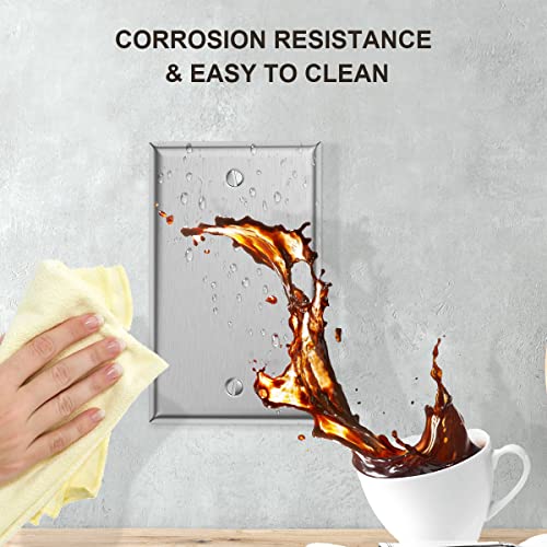 6-Pack Metal Blank Wall Plate Cover 1-Gang Stainless Steel Blank Outlet Covers, Brushed Finish, Silver #TOP1