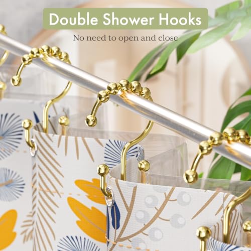 Image of Amazer Gold Shower Curtain Hooks Rings, Stainless Steel Shower Curtain Rings, 12Pcs Double Glide Shower Hooks for Bathroom Shower Curtain Rods Dual Rust-Resistant Shower Rings