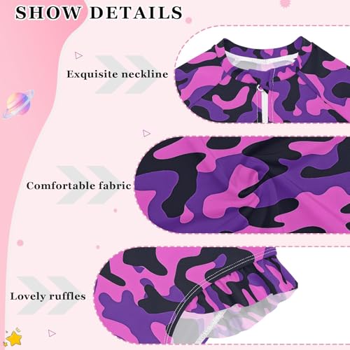 ALAZA Funny Camo Camouflage Girls One Piece Swimsuit Long Sleeve Rash Guard Swimsuits UV 50+ Swimwear Zipper4