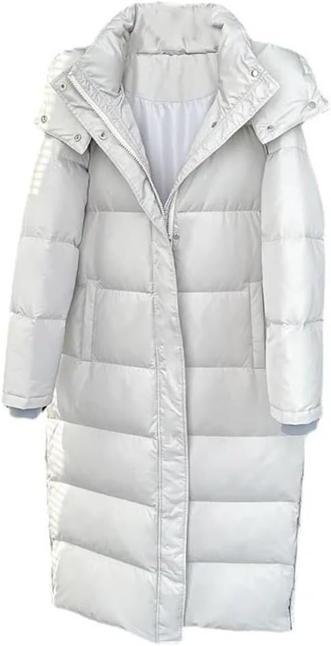 Women's White Down Jacket Winter Hooded Full-Length Coat Lengthened Super Warm Snowsuit