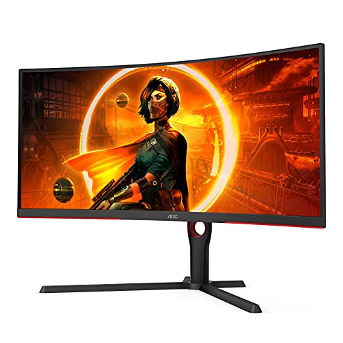 AOC Gaming CU34G3S - 34 Zoll WQHD Curved Monitor, 165 Hz, 1 ms, FreeSync Premium (3440x1440, HDMI, DisplayPort, USB Hub) schwarz/rot