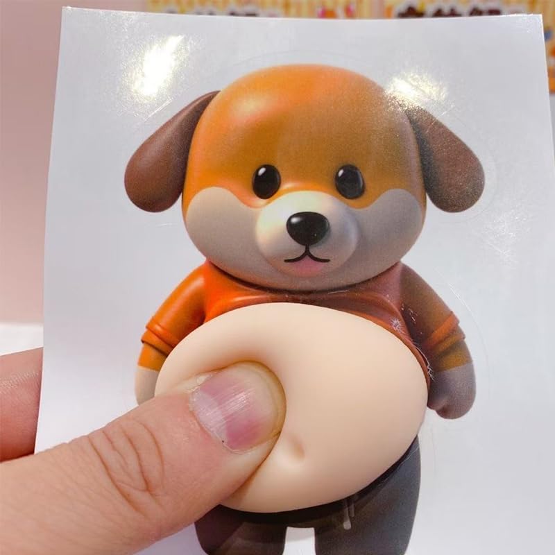 3D Großer Bauch Hunde Sticker, Anti Stress Spielzeug, 4 Stück Dickem Bauch Squishy, Lustige Hunde Aufkleber Für Kinder Und Erwachsene