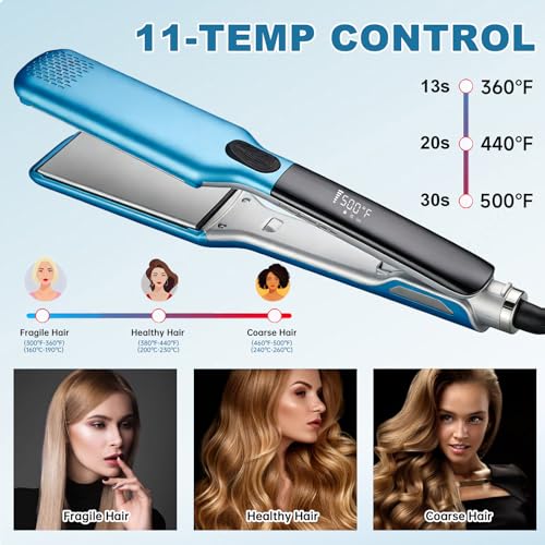 Image of Professional Hair Straightener,500 Fahrenheit Degree High Temp Flat Iron,2 Inch Ceramic Wide Plate,2 in 1 Straightener and Curler,Negative Ion Anti-Frizz Styling Tool for Smooth and Shiny Hair
