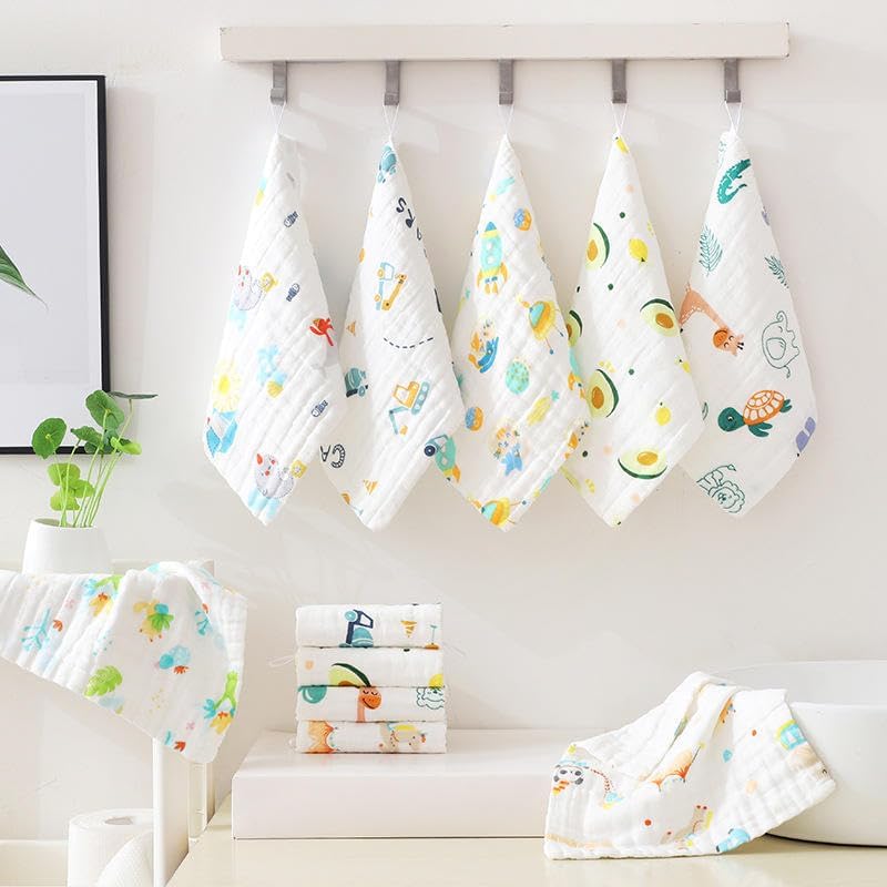 Taxzode Muslin 6 Layer Organic Cotton Face Towels for Newborn Baby Extra Soft Hankies Reusable Napkins for Infants Toddlers/Kids (Pack of 5) (White) 1
