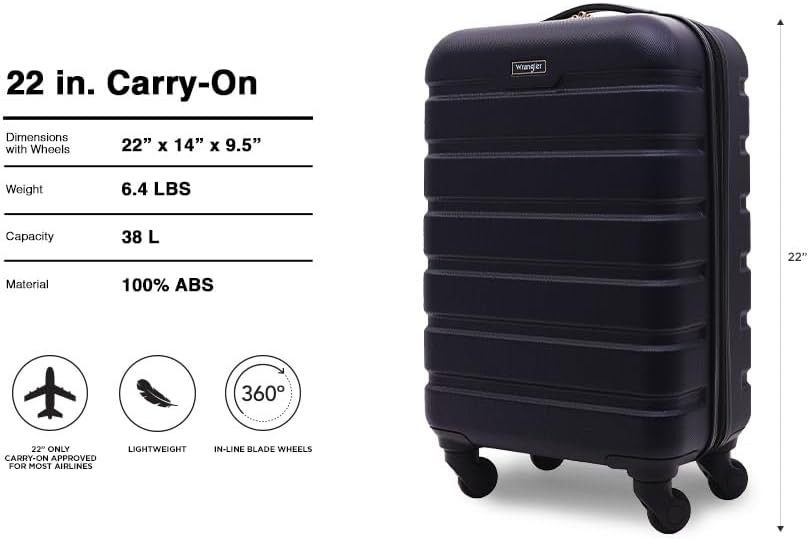 wrangler 21.5" spinner carry-on luggage, navy blue dark navy