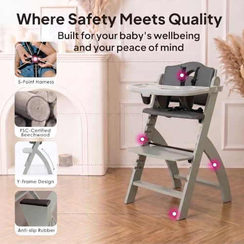 Image of Abiie Beyond Junior Convertible Wooden High Chair with Removable Tray