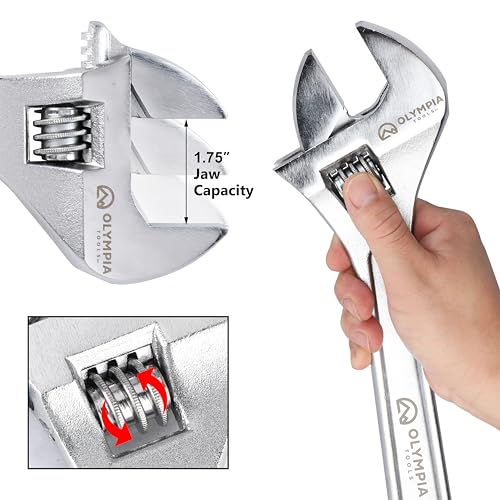 Olympia Tools 15" Adjustable Wrench, Heavy Duty Drop Forged Steel, Chrome Plated, Precision Machined Jaws, Rust Resistant