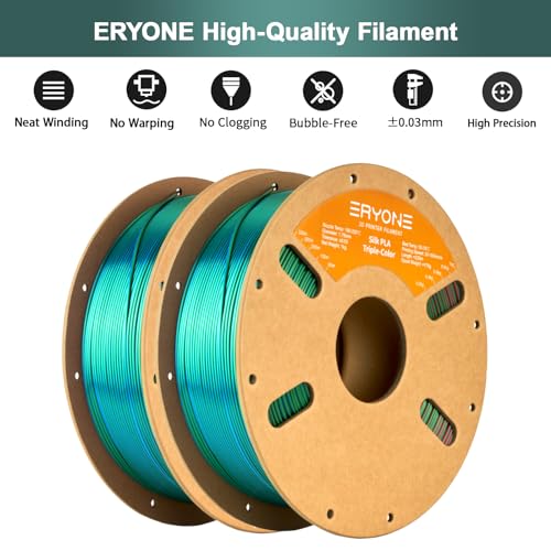 Image of ERYONE Silk Tri Color PLA Filament 3D Printer 1.75mm + /- 0.03mm, Multicolor Filament Tricolor PLA Bundle 2KG Cardboard Spool, Red Blue Green