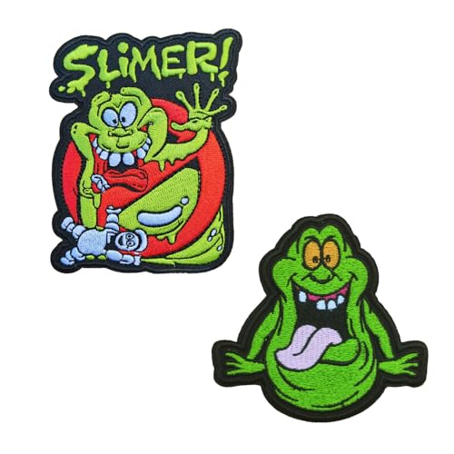 KLORIZ 2PCS Green Slimer Embroidered Iron On Patch Silk Song Applique Badge Accessories