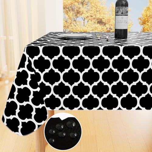 Image of Styleys Dining Table Cover Waterproof with for Kitchen Dining Table Cloth Dust and Oil Repellent (140x180, 1 Table Cover Only, Black Check, CTSLMC155)